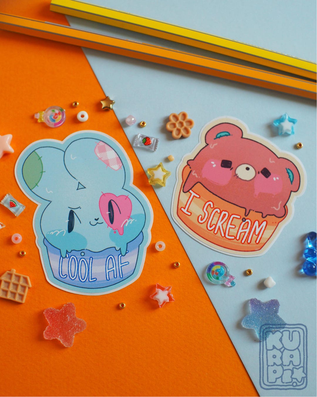 Sticker Set Kopi Kopi and Chao Stickers - Cool AF & I Scream // Cute Pastel Stickers ...