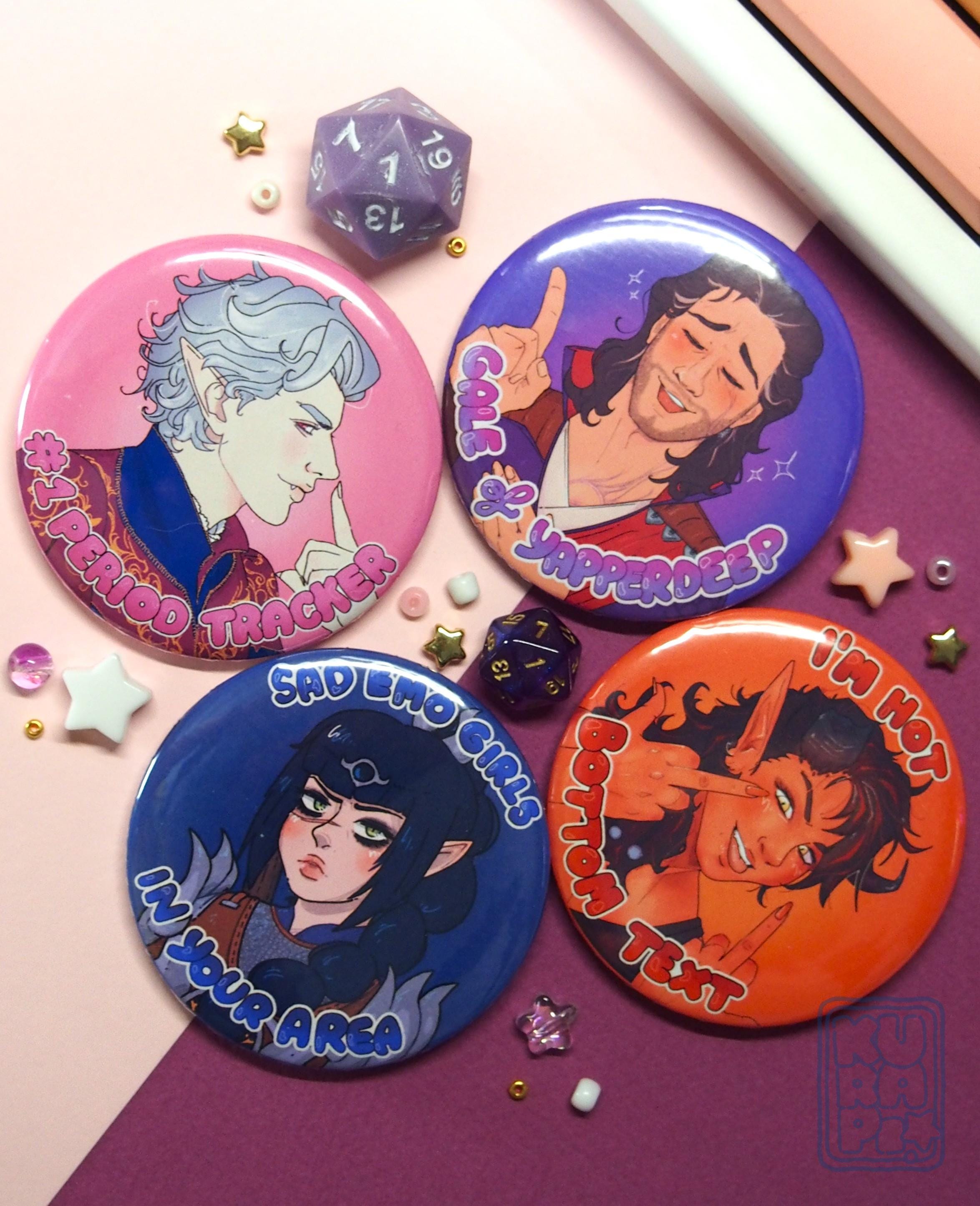 BG3 Button Pin Set 1 // BG 3 meme button pin, pinback, dnd pin, Astarion, Karlach, Shadowheart, Gale