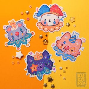 Clownin' around! - stickers olografici // adesivi carini, sticker gattino, animali simpatici