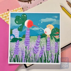 Uccellini rapanelli - Stampa originale // stampa quadrata, animali carini, idea regalo, uccellini carini, art print