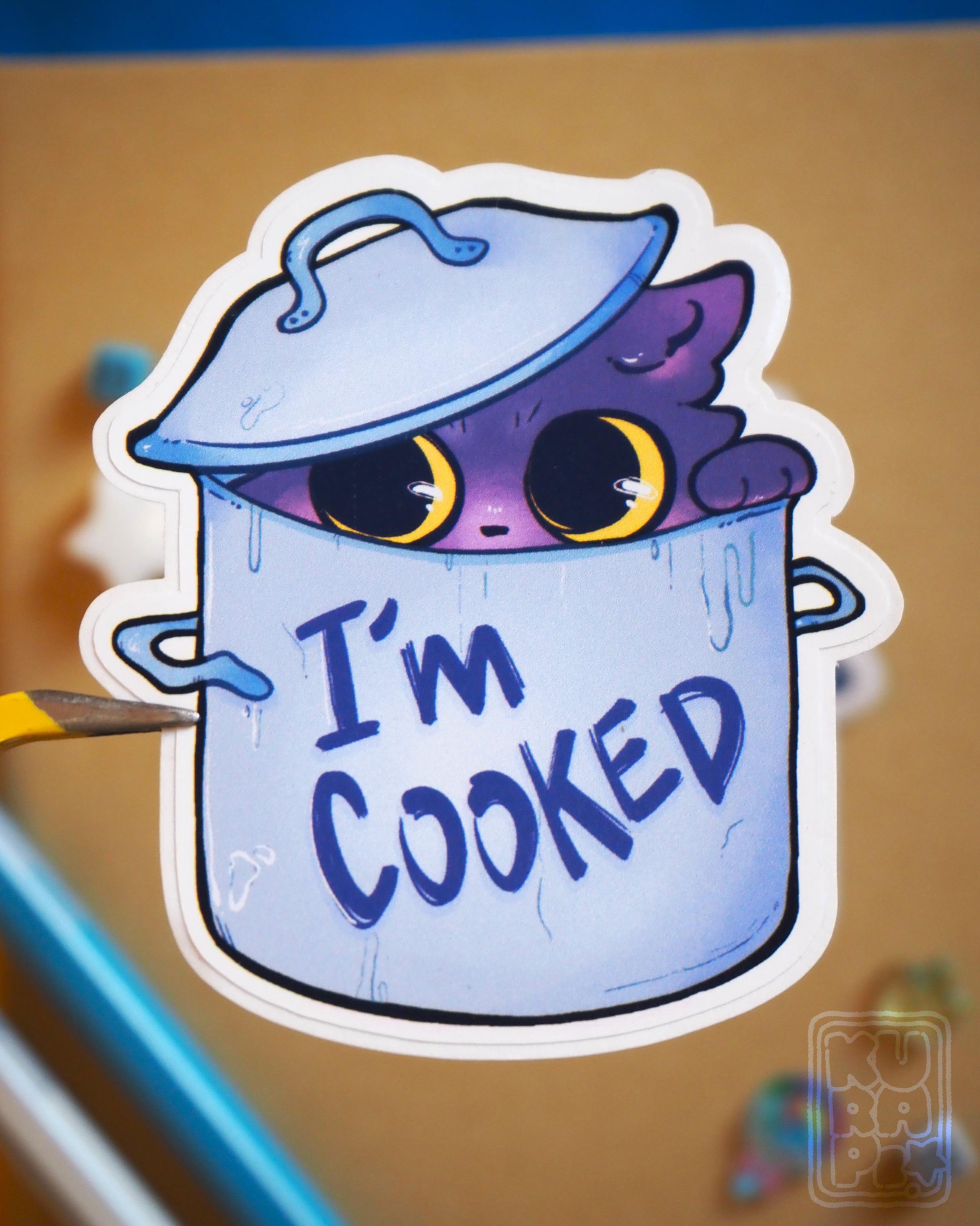 I'm Cooked - Kitty Cat Sticker // Cute Meme Sticker, Cute Funny Animals ...