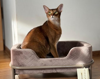 Pink velvet large cat bed with pillow, modern cat furniture, dog bed small dogs, dog mom gift, custom pet gifts, dog bed furniture