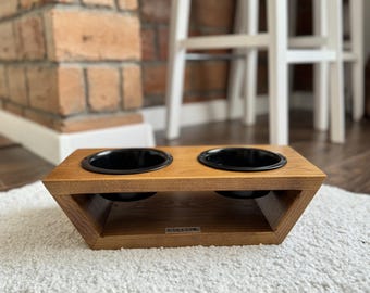 Minimalist wooden elevated cat bowl stand, cat feeding station with 2 bowls, custom pet gifts, cat lover gift, dog feeding station, dog gift