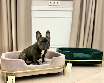 Boho orthopedic dog bed, anti-allergenic french bulldog bed, organic cat couch, cat bed with pillow, dog bed furniture, cat lover gift