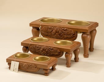 Premium ash wood feeding station for large dogs, golden retriever food water station with 2 bowls, elevated cat bowl, custom cat lover gift