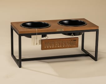 Personalized elevated dog feeding table, outdoor cat feeding station, raised pet station with 2 bowls, custom pet gifts, dog birthday gift