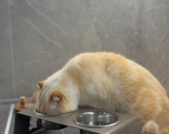 Mesa elevada personalizada para gatos, estação de alimentação para cães grandes e pequenos, suporte de madeira para tigelas grandes, tigela de comida para gatos, presente personalizado para donos de gatos
