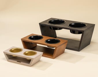 Oak wood dog feeding table, elevated cat bowl, minimalist station with 2 bowls for large dogs, raised outdoor dog feeder, dog mom gift