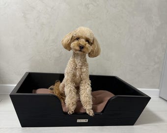 Natural wood orthopedic dog bed, cat bed with pillow, dog bed for large and small dogs, organic cat couch, dog birthday gift, cat lover gift