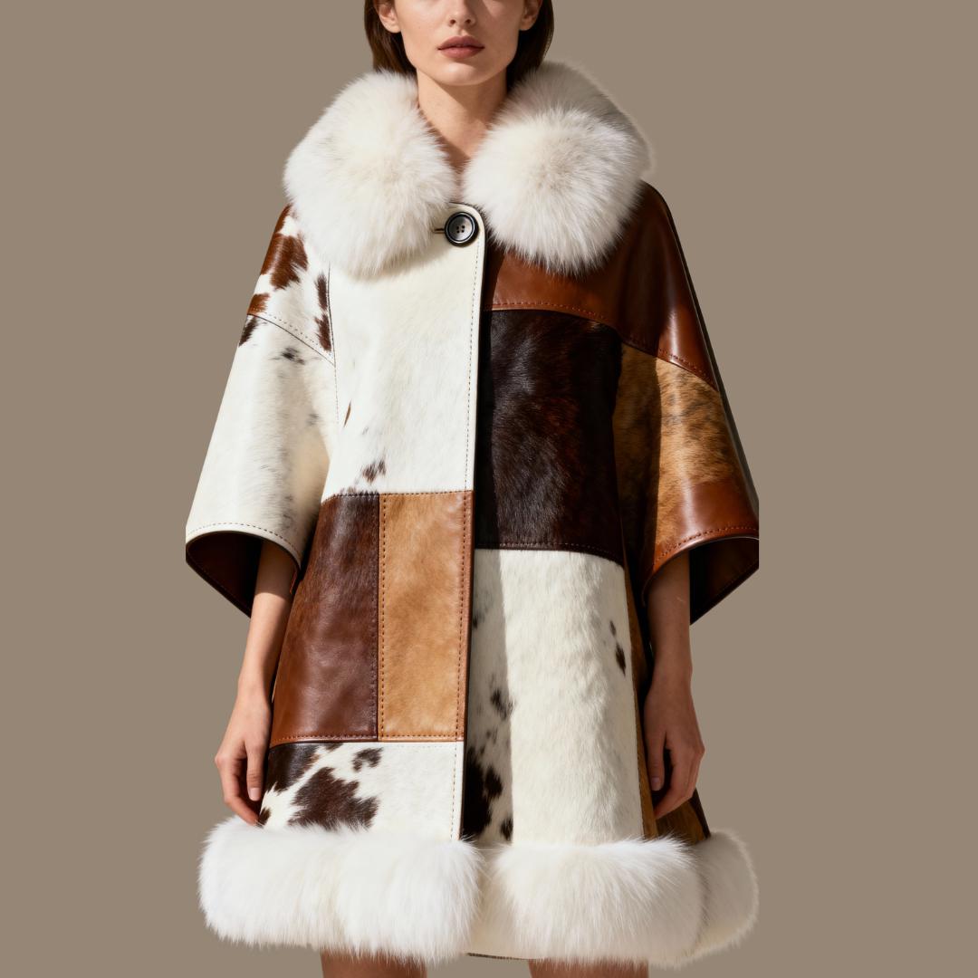 Mantello In Cashmere Marrone Con Orlo In Volpe - Taglia Gratis