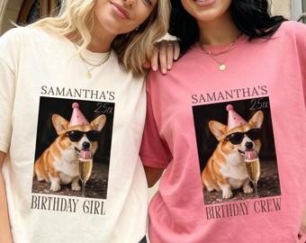 Personalized Birthday Girl and Crew Matching Shirt Set Custom Name Corgi Birthday Party Shirts Funny Dog Milestone Birthday Gift Tees