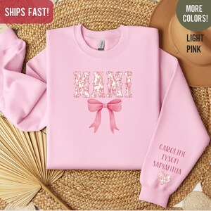 Custom Mami Floral Sweatshirt, Personalized Mami Spanish Pink Bow Sweatshirt, Gift from kids, Floral Mother&#39;s Day Mami Gift, Gift for Mami