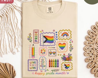 Colorful Pride Month Tee Doodle Pride Shirt LGBTQ Pride Gift Progress Pride Flag Rainbow Tshirt Gay Pride Ally Comfort Colors Pride Apparel
