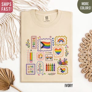 Colorful Pride Month Tee Doodle Pride Shirt LGBTQ Pride Gift Progress Pride Flag Rainbow Tshirt Gay Pride Ally Comfort Colors Pride Apparel
