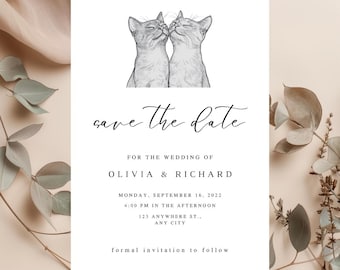 Russian Blue Cats Pet Save the Date Invitation Template Minimalist Cat Save the Date Editable Template Instant Download Wedding Cat Template