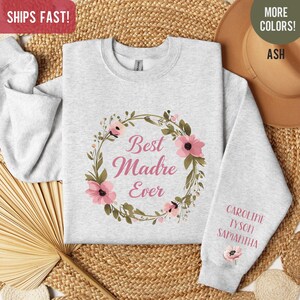 Custom Madre Floral Sweatshirt, Personalized Madre Spanish Mother Sweatshirt, Gift from Kids, Floral Mother&#39;s Day Madre Gift, Gift for Madre