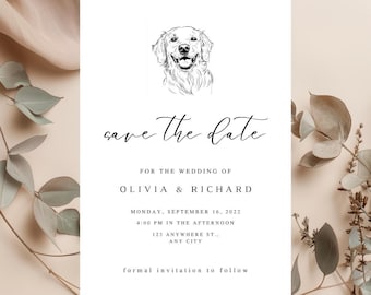 Golden Retriever Pet Save the Date Invitation Template Minimalist Save the Date Editable Template Modern Printable Instant Download Wedding