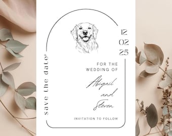 Golden Retriever Pet Save the Date Invitation Template Minimalist Save the Date Editable Template Modern Printable Instant Download Wedding