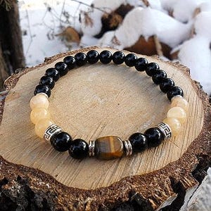 Tiger Eye Onyx Mens Gemstone Bracelet 8mm stretch fit bracelet