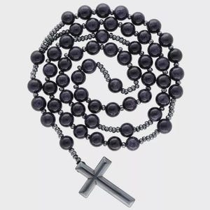 Black Onyx ROSARY Mens Gemstone 8mm Beaded Cross ROSARY Holy Rosary Hematite Cross Rosary