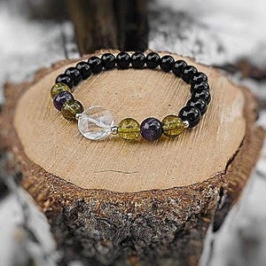 Women Gemstone 8mm Beaded Bracelet Peridot Amethyst Black Onyx Quartz Natural Gemstones - Stretchy Womens Bracelet