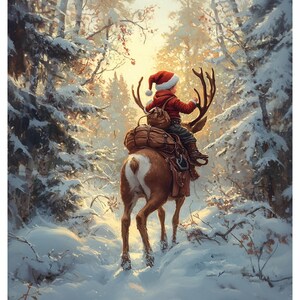Kleiner Junge auf einem Rentier druckbare Wand Kunst Druck, Weihnachten Home Dekor, Urlaub Winter digitale SofortDownload