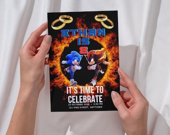 Sonic Birthday Invitation: Shadow, Tails, Knuckles - Printable Canva Template 5x7, Digital Download.