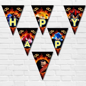 Banner di compleanno stampabile Sonic Movie 3 Decorazione Shadow the hedgehog Party Stampabile download immediato forniture per feste tails shadow knuckles