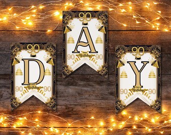Afdrukbare banner 90e verjaardag - decoratie vlaggenlijn