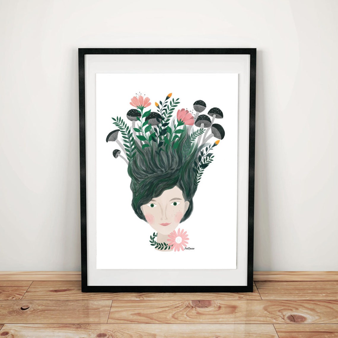 Women’s Portrait With Blooming Flowers Hair Wall Decor Art Print for ...