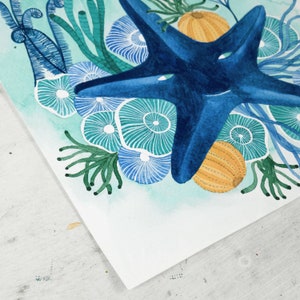 Indigo starfish original watercolor illustration - the perfect housewarming gift for marine animal lovers!