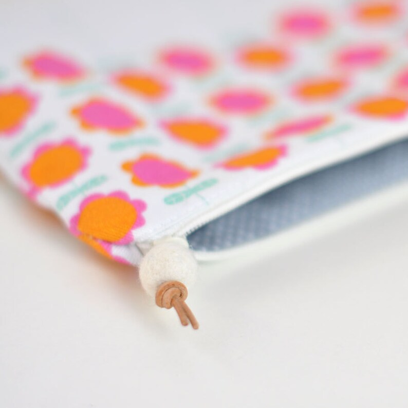 cosmetic pouch with flowers in pink & orange makeup bag image 4