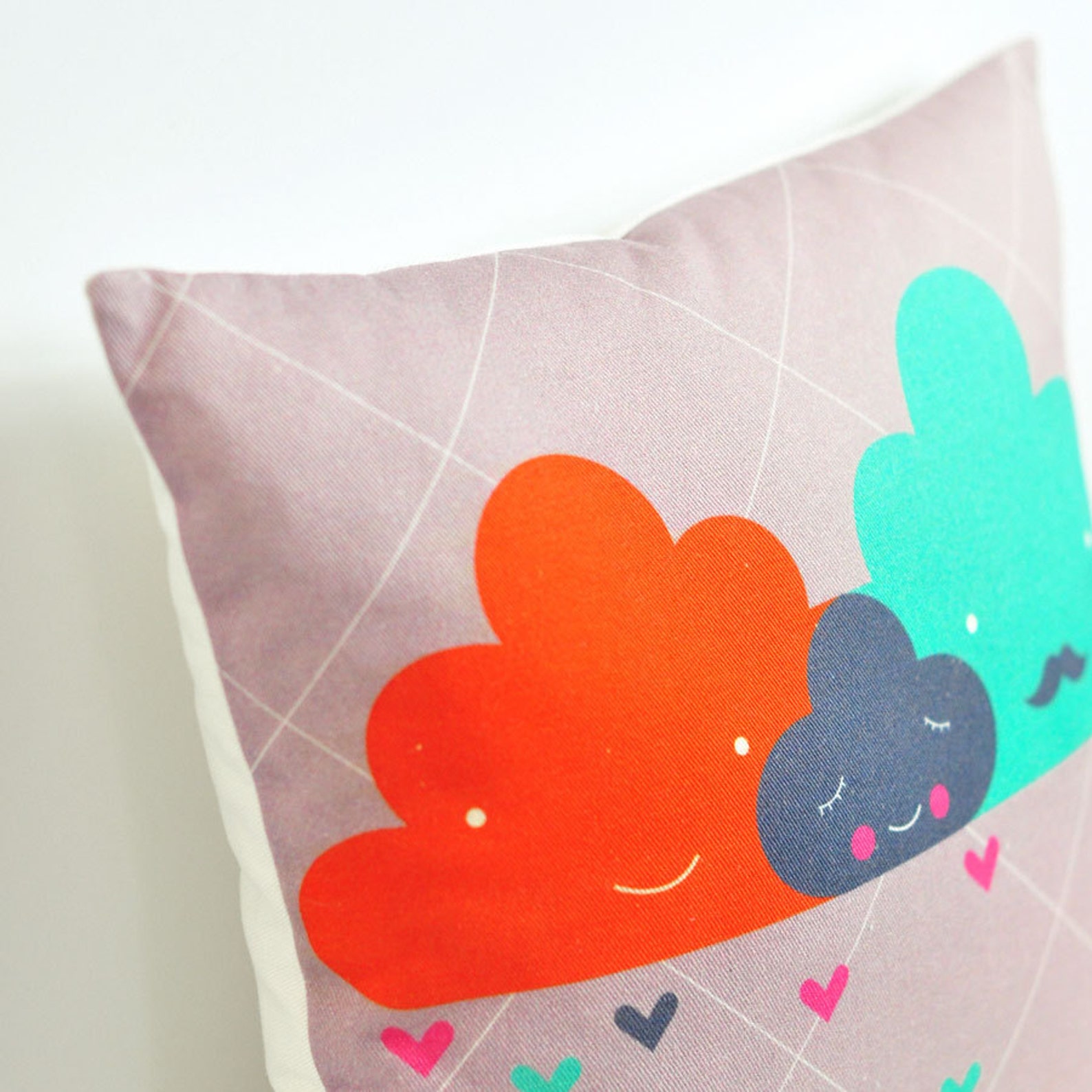 Decorative Throw Pillow for Kids Room With Clouds Family in Gray