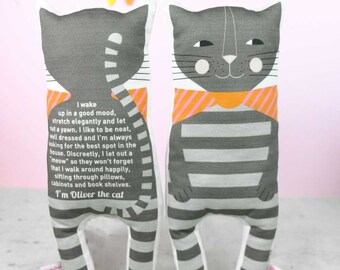 soft toy animal cat with story on the back for kids room by PinkNounou