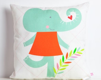 decorative throw pillow for kids room with girl elephant