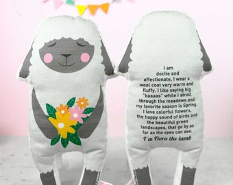 soft toy animal lamb with story on the back for kids room by PinkNounou