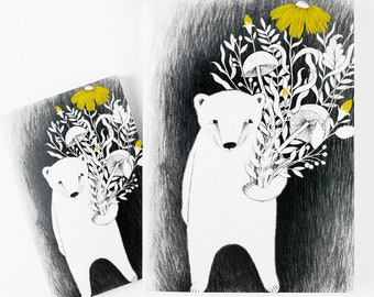 polar bear with flowers notebook journal in A5 or A6 for birthday or Valentine's Day gift