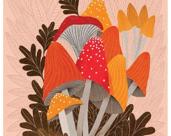 Autumn mushrooms illustration art print poster