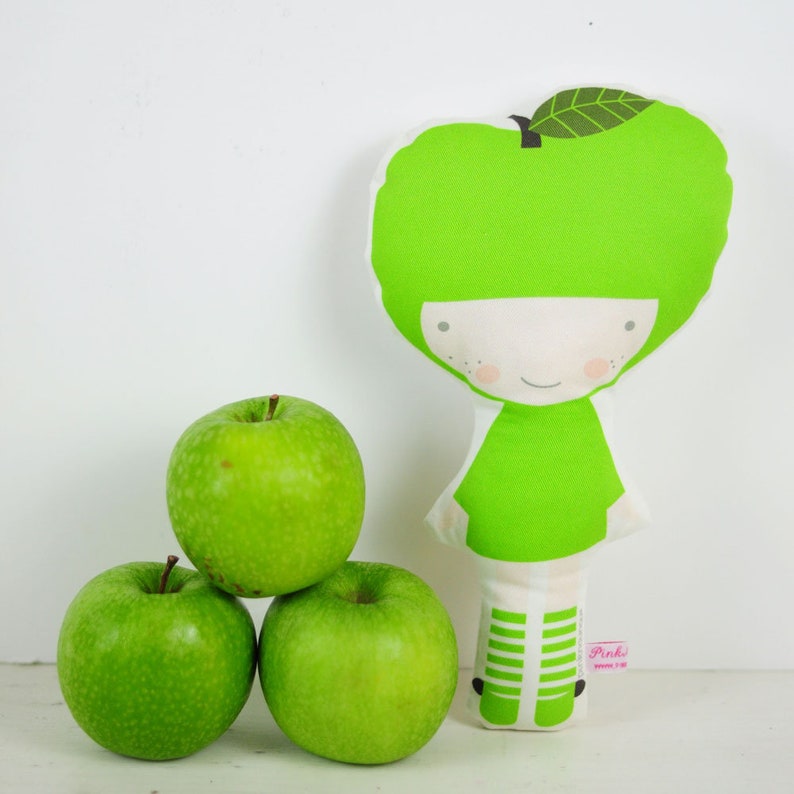 Apple cloth doll in green for pretend play