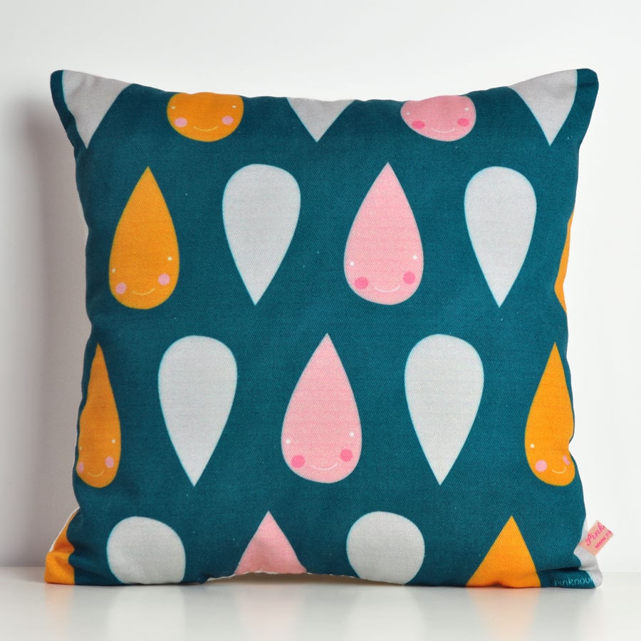 Oreiller Décoratif Pour Chambre d'enfants avec en Bleu Foncé Des Gouttes de Pluie Colorées