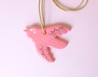 Handmade Polymer Clay Bird Necklace, Modern Statement Jewelry