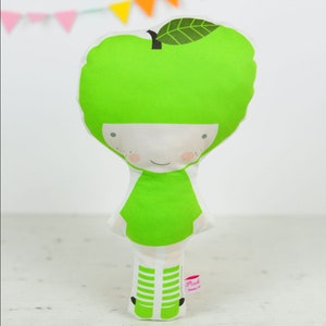 Apple cloth doll in green for pretend play image 4