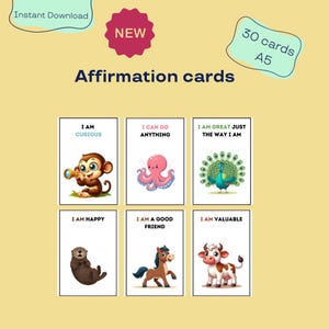 Affirmationskarten für Kinder - Set mit 30 positiven Botschaften mit niedlichen Tiermotiven