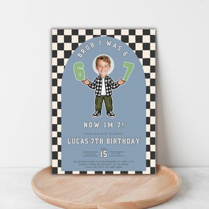Invitación de cumpleaños personalizada para 6-7 años, tarjeta de cumpleaños con foto, plantilla editable de Canva (invitación digital) imagen 1