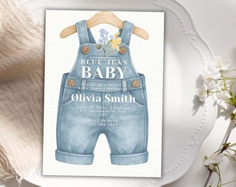 Denim Overalls Baby Shower Invitation, Western Theme (Digital)
