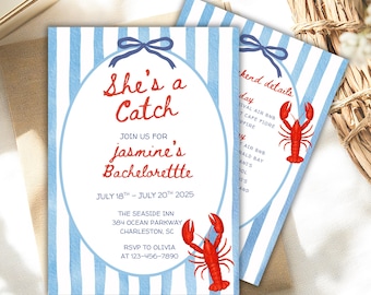 Lobster Bachelorette Invitation, Coastal Nautical Theme (Digital Download)