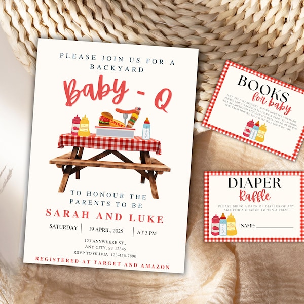Baby-Q Baby Shower Invitation, Backyard BBQ (Editable Template)