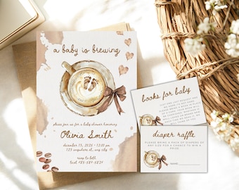 Coffee Baby Shower Invitation Bundle, Cafe Bebe (Digital Download)