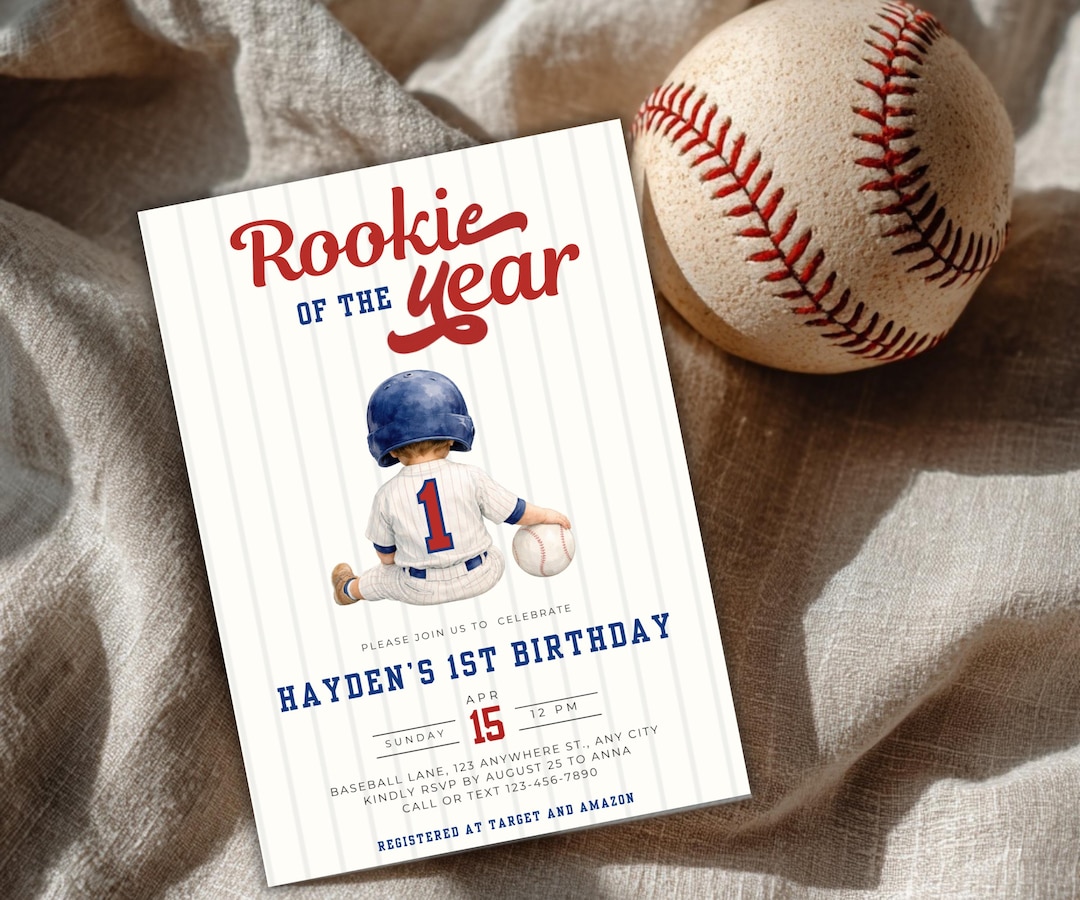 Rookie of the Year Baseball 1st Birthday Invitation (digital Download ...