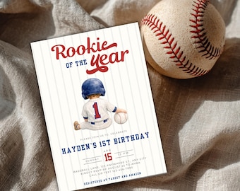 Invitación de primer cumpleaños para el Novato del Año de Béisbol (Descarga digital)